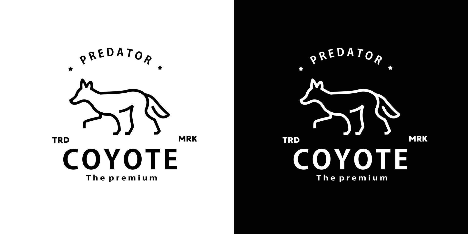 vintage retro hipster coyote logo vector outline monoline art icon