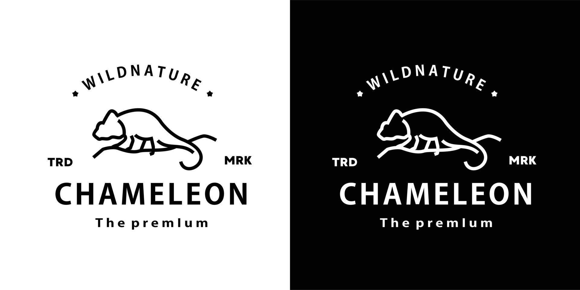 vintage retro hipster chameleon logo vector reptil outline monoline art icon