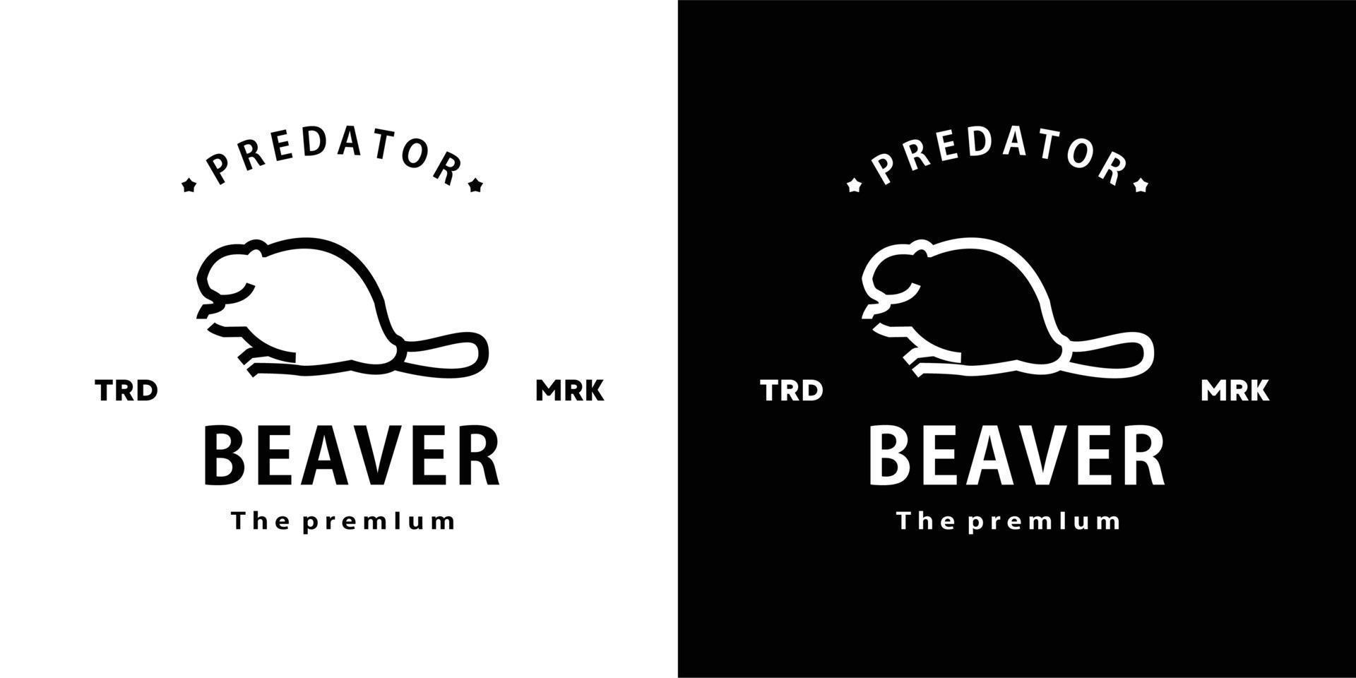 vintage retro hipster beaver logo vector outline monoline art icon
