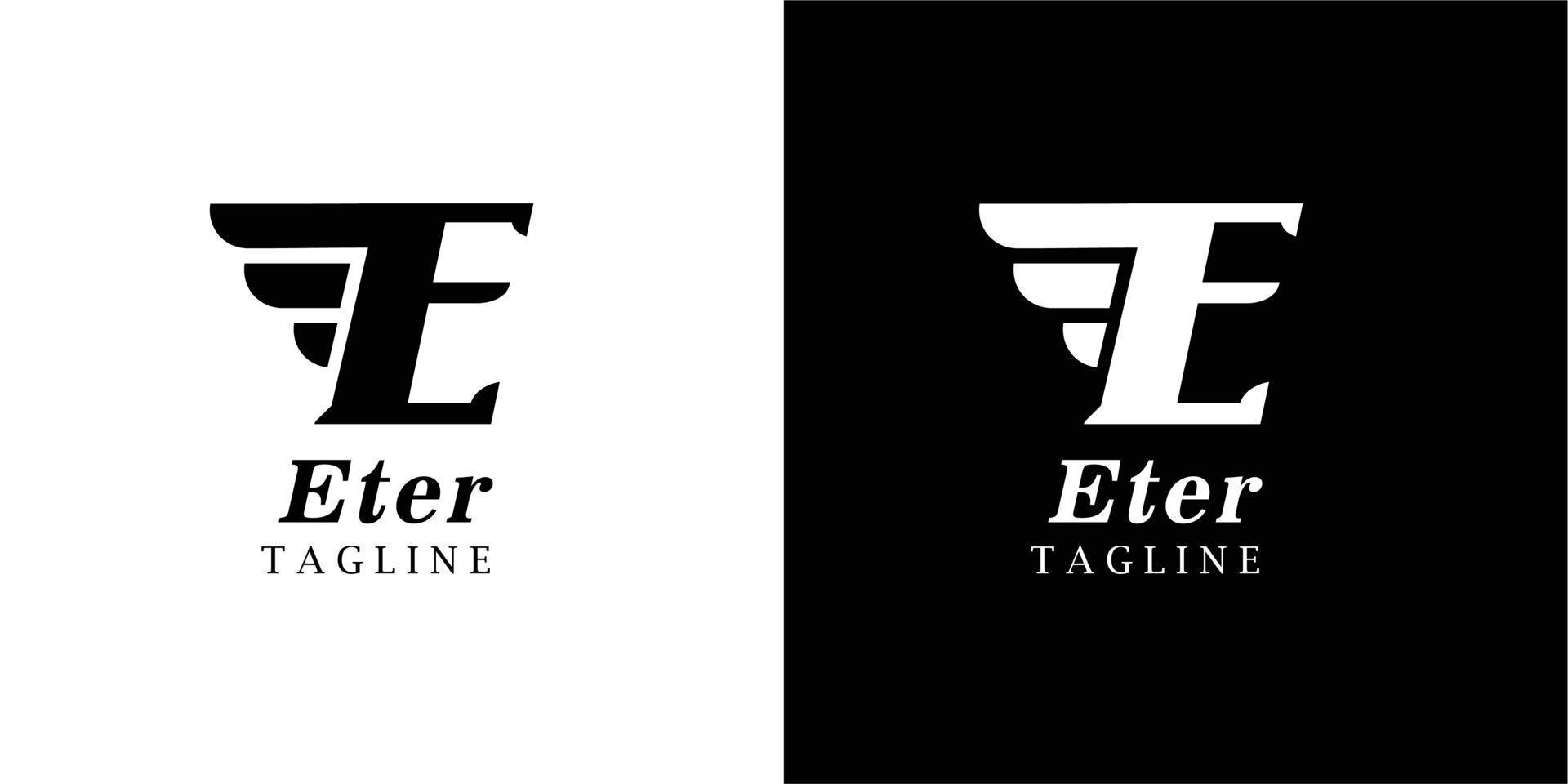 logotipo de la letra e del punto. vector de diseño de carta de éter con alas
