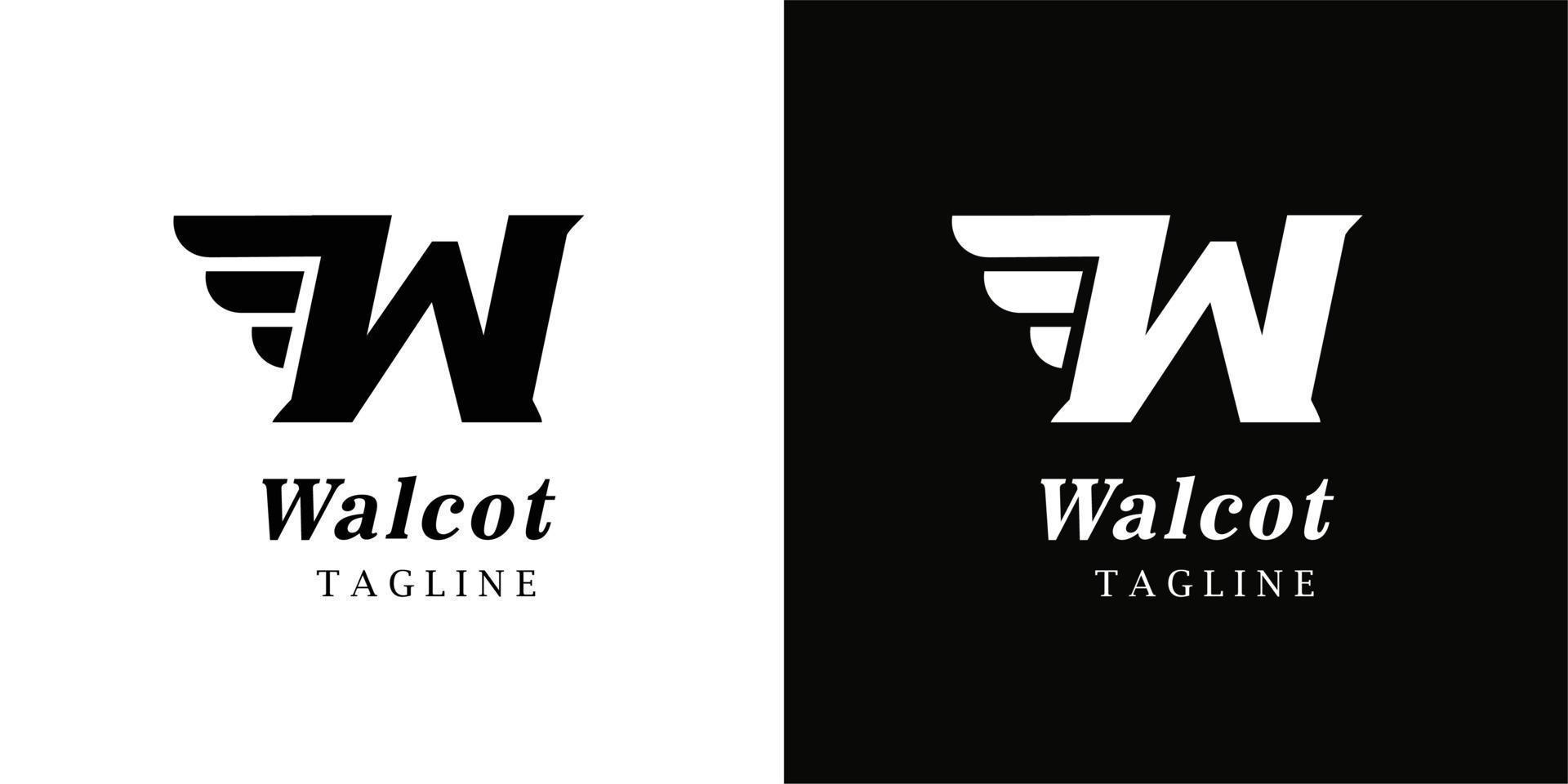 Point Letter W Logo. W Lettering Design Vector with wings