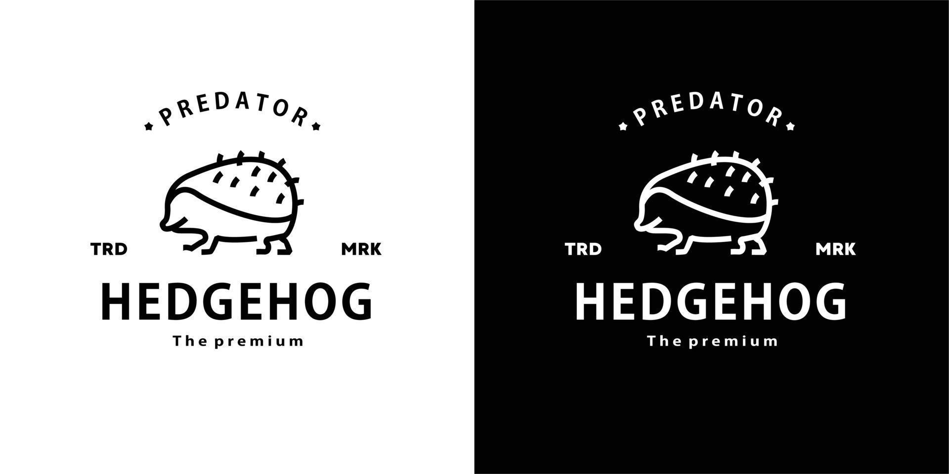 vintage retro hipster hedgehog logo vector contorno monoline arte icono