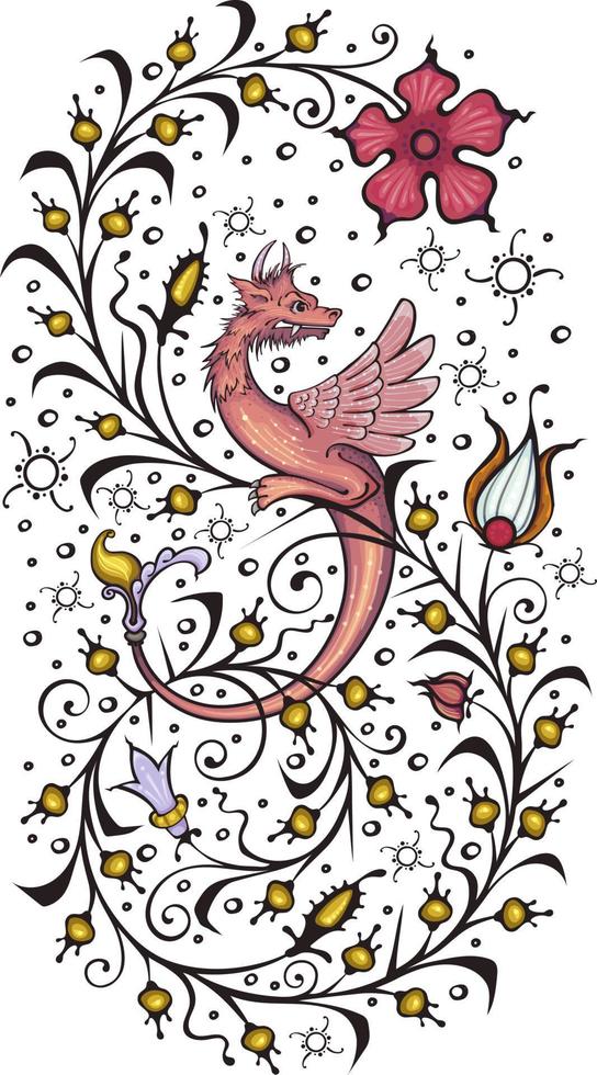 Dragon.Ancient book miniature.Medieval. vector