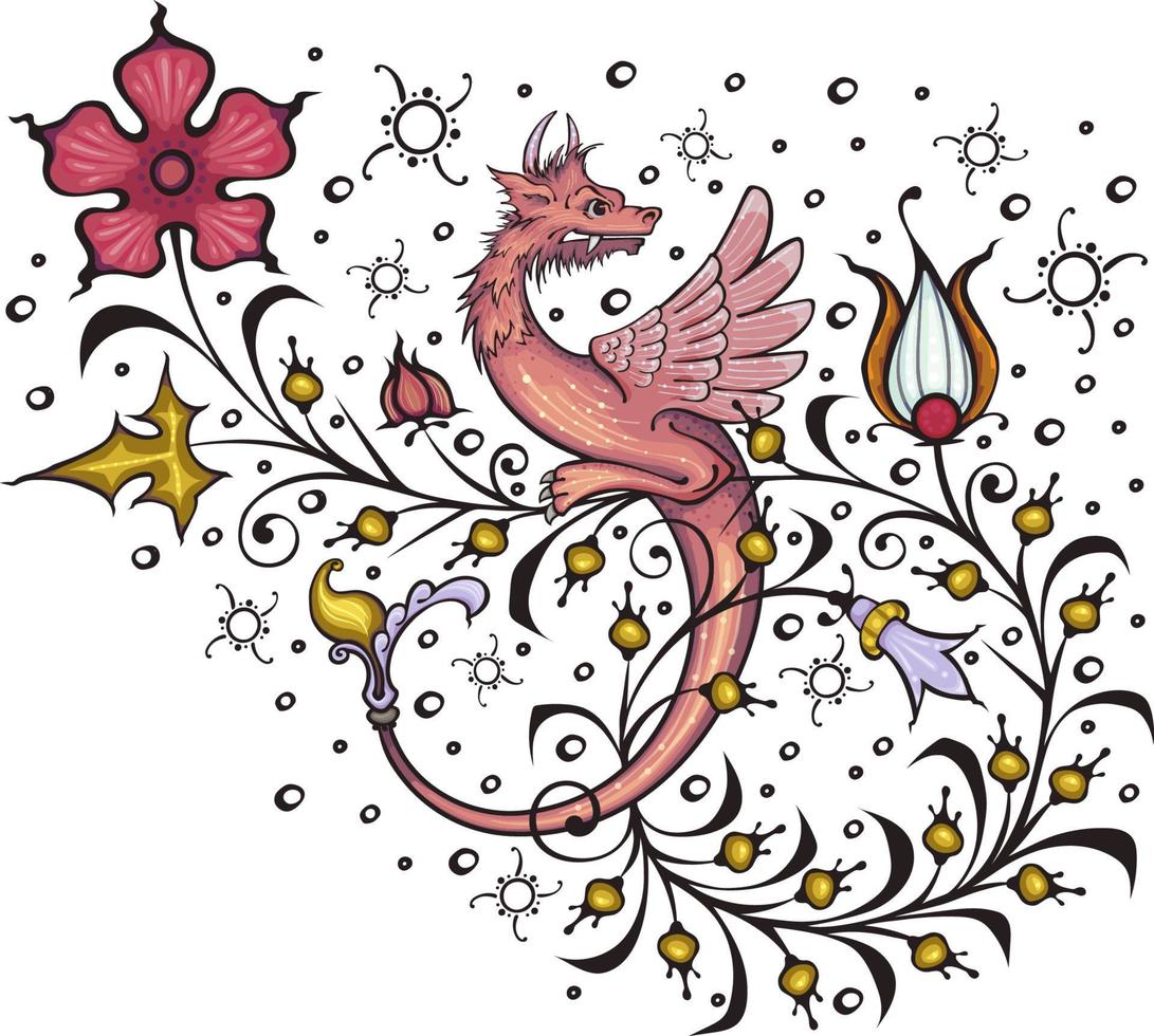 Dragon.Ancient book miniature.Medieval. vector