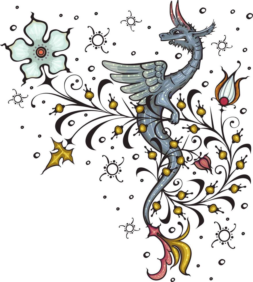 Dragon.Ancient book miniature.Medieval. vector