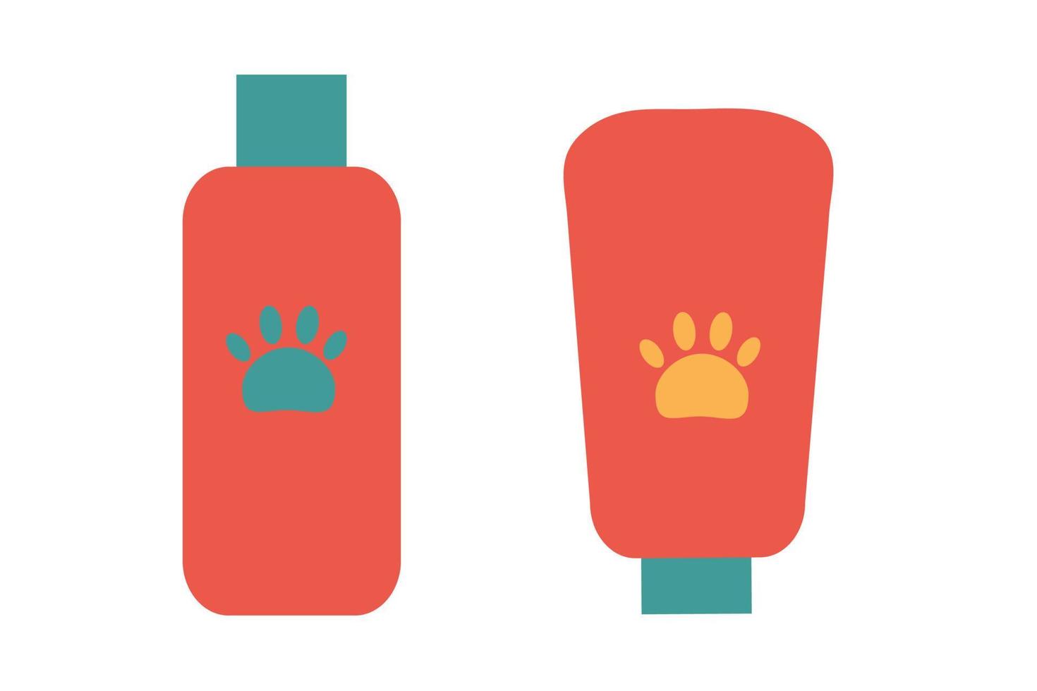 Shampoo and bplm for dog or cat hair. Accessories for pets. Shop concept. vector