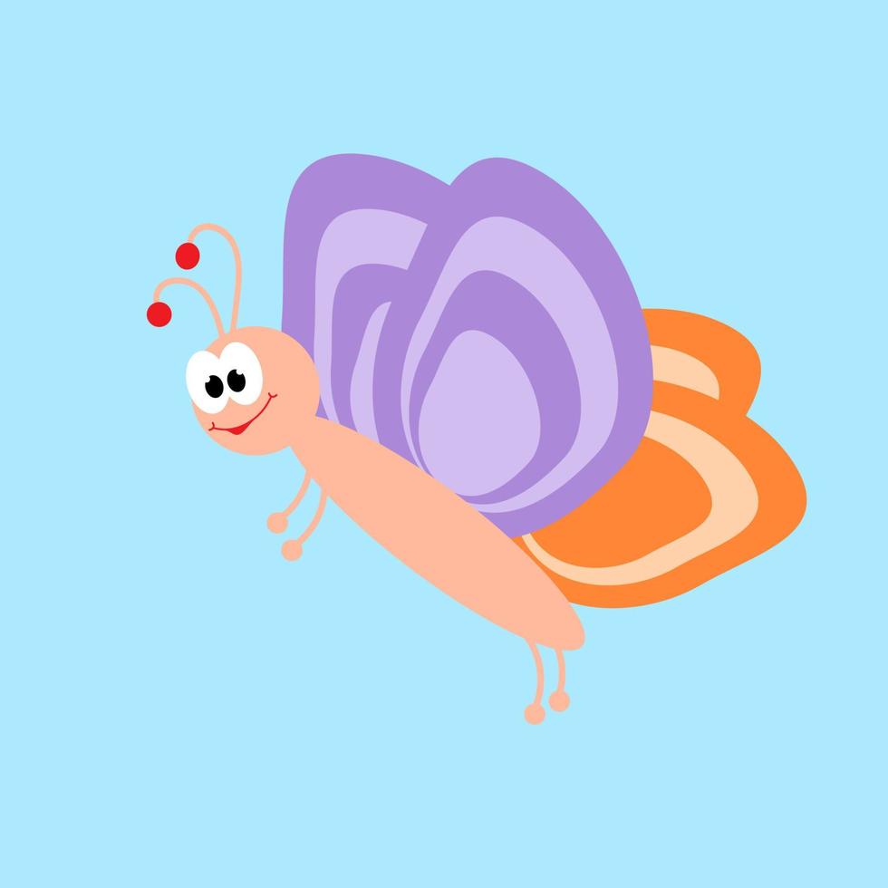 A funny butterfly with big eyes. Cartoon character. Isolated illustration for design. vector