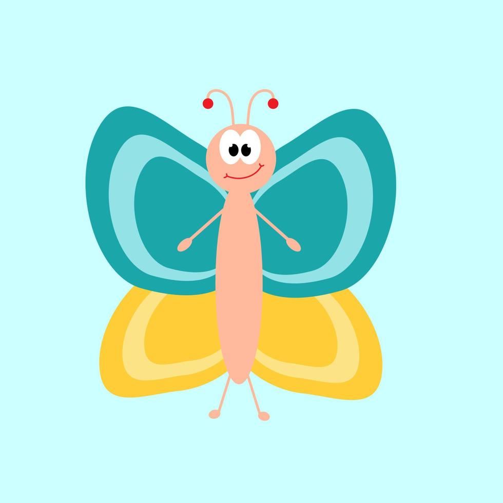 A cute butterfly with a funny face. Cartoon character. Isolated illustration for design. vector