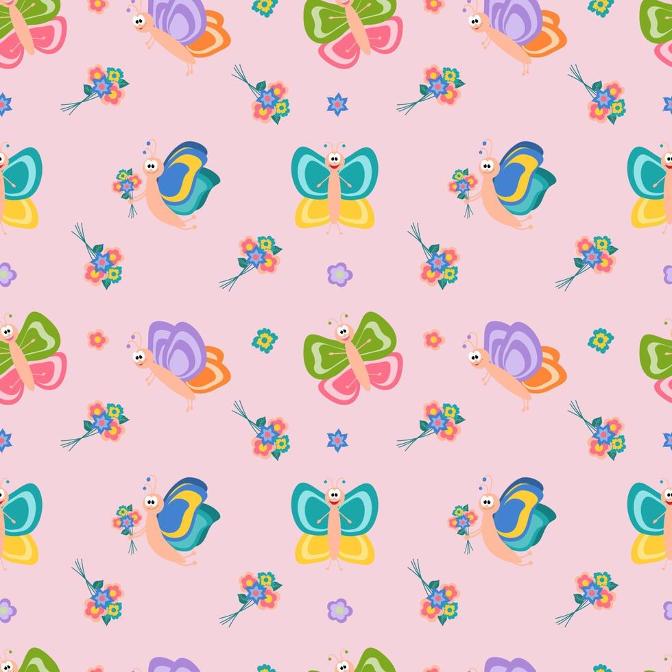 Cartoon butterflies vector seamless pattern. Cute animal character isolated  on pink background. Print for kids design. Suitable for fabric, textile,  wrapping paper, wallpaper. 7553229 Vector Art at Vecteezy