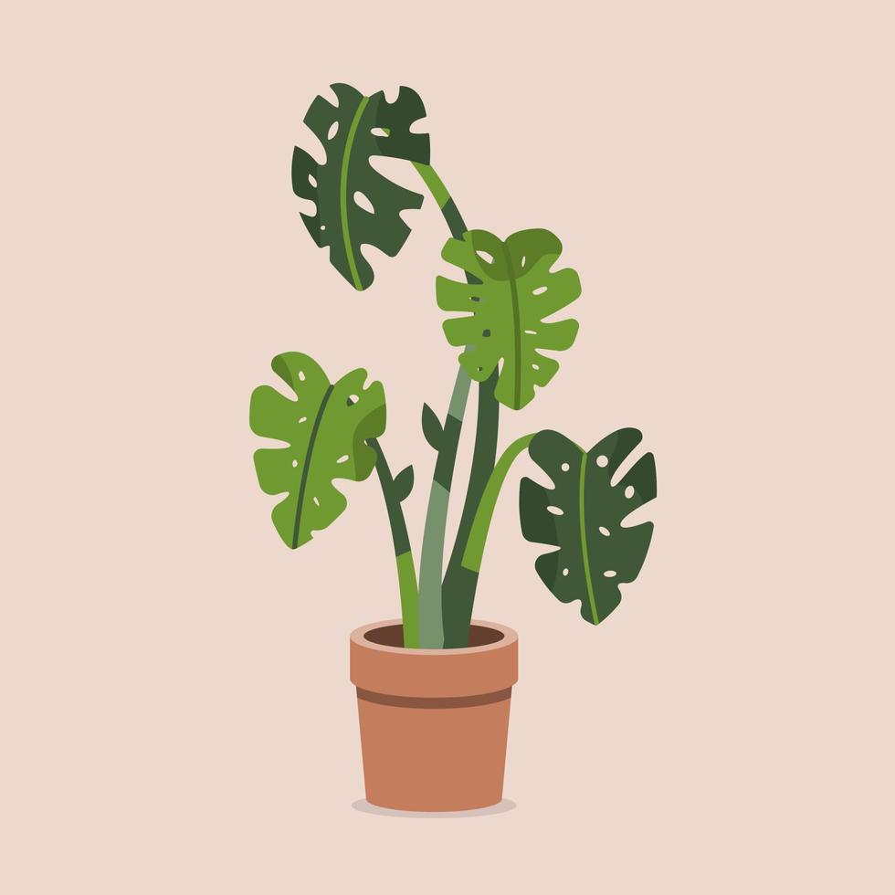 Hand Drawn Potted Houseplant in Flat Illustration vector