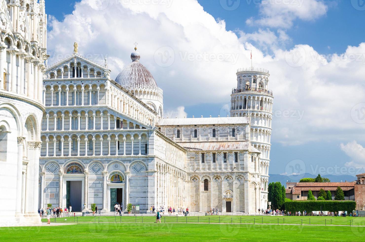 Pisa Baptistery Battistero, Pisa Cathedral Duomo Cattedrale and Leaning Tower Torre on Piazza del Miracoli square photo