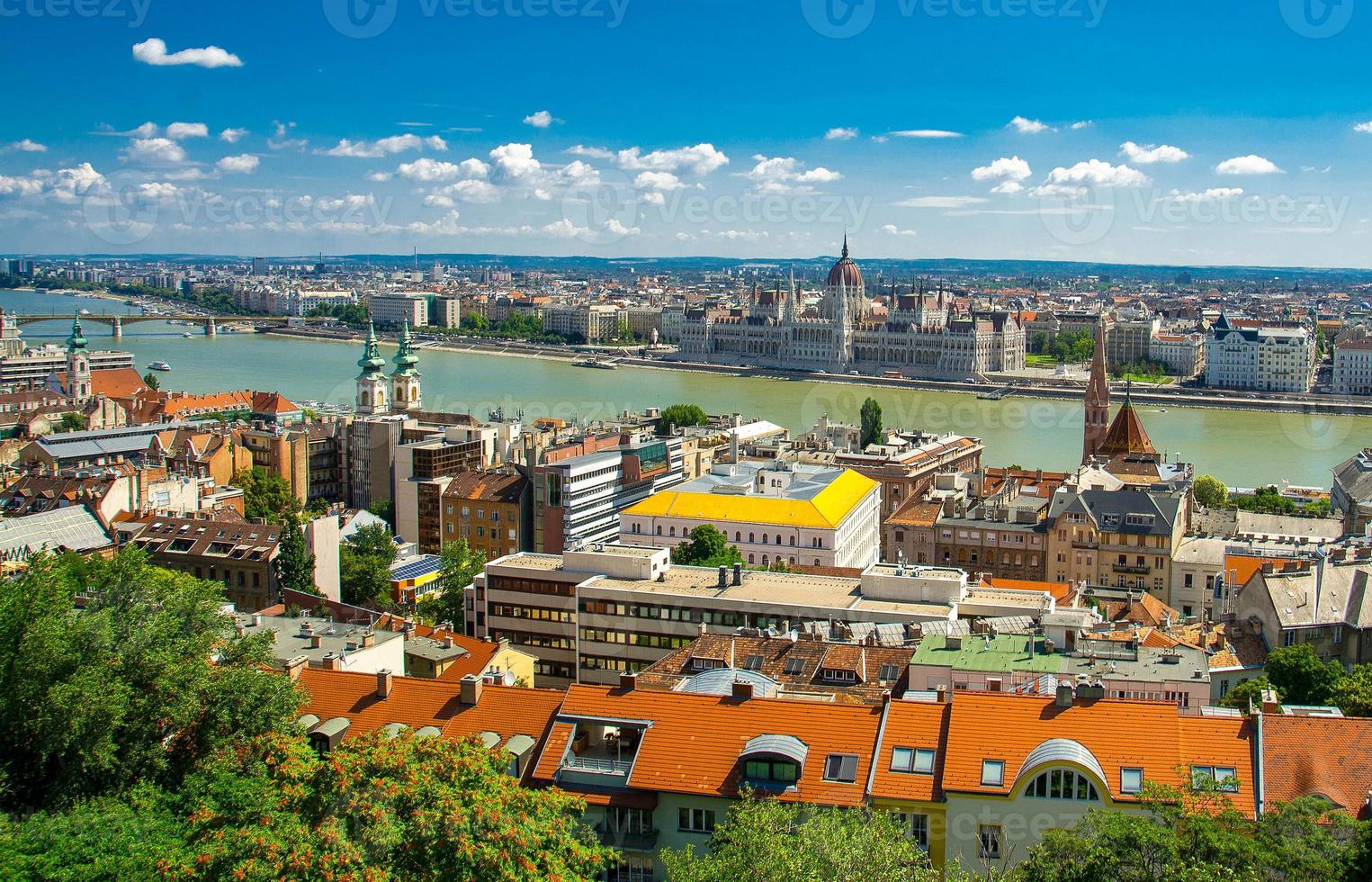 Panoramic view of Budapest city with Parliament Building in Hungary photo