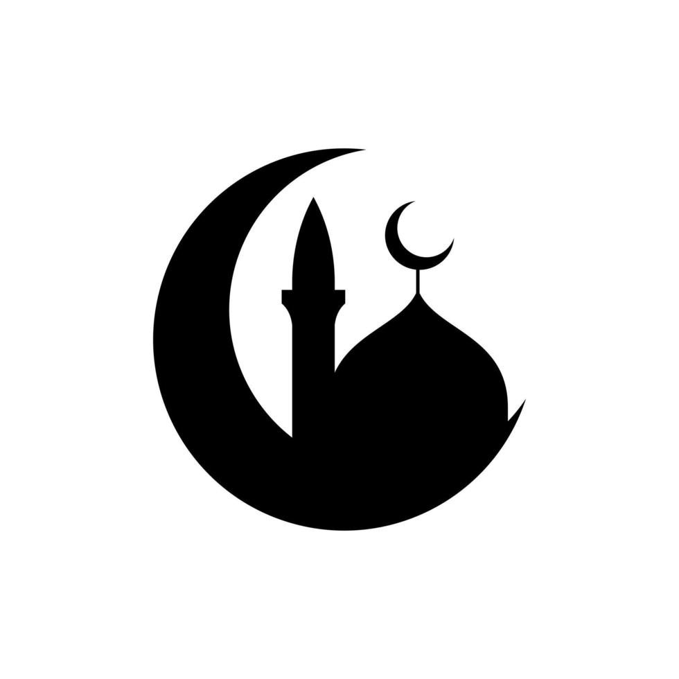 Flat vector illustration of mosque and crescent silhouette logo concept. Suitable for design element of ramadan Kareem logo, islamic event, and holy muslim day celebration.