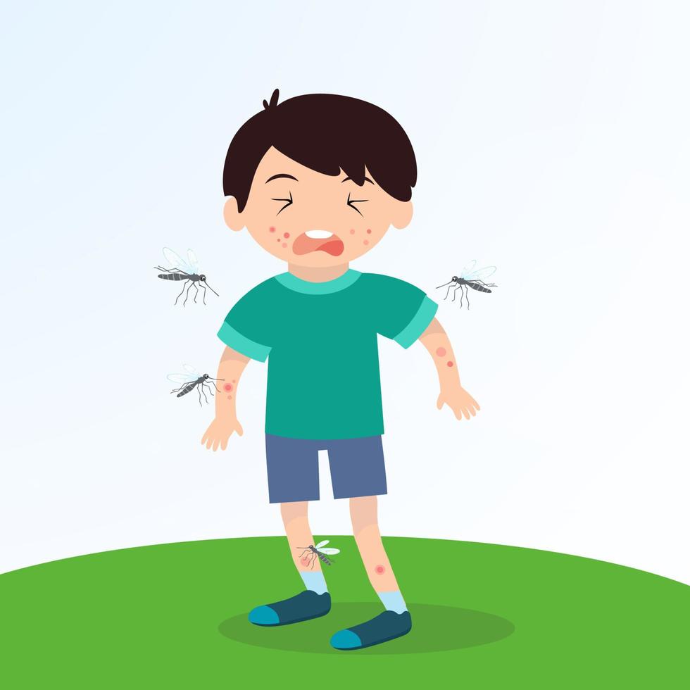 ataque y picaduras de mosquitos en la piel del niño. ilustración vectorial vector