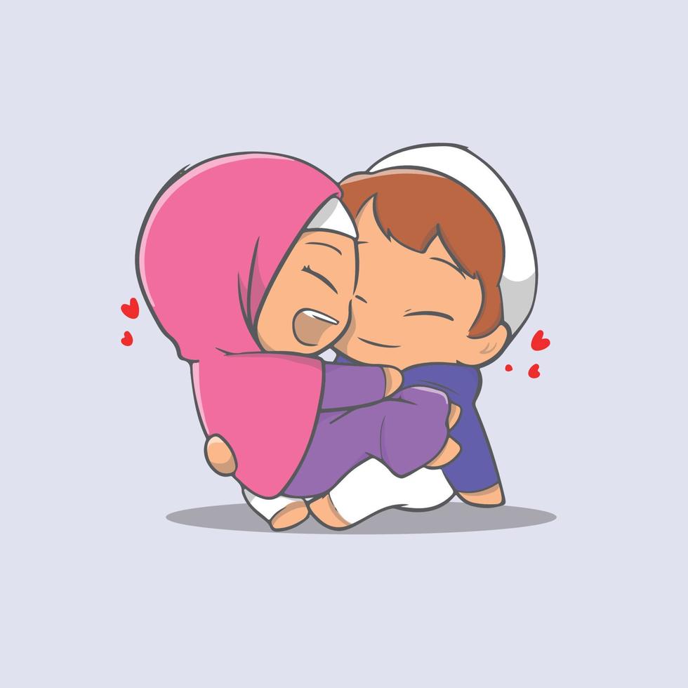 cute illustration of a Muslim couple joking intimately vector