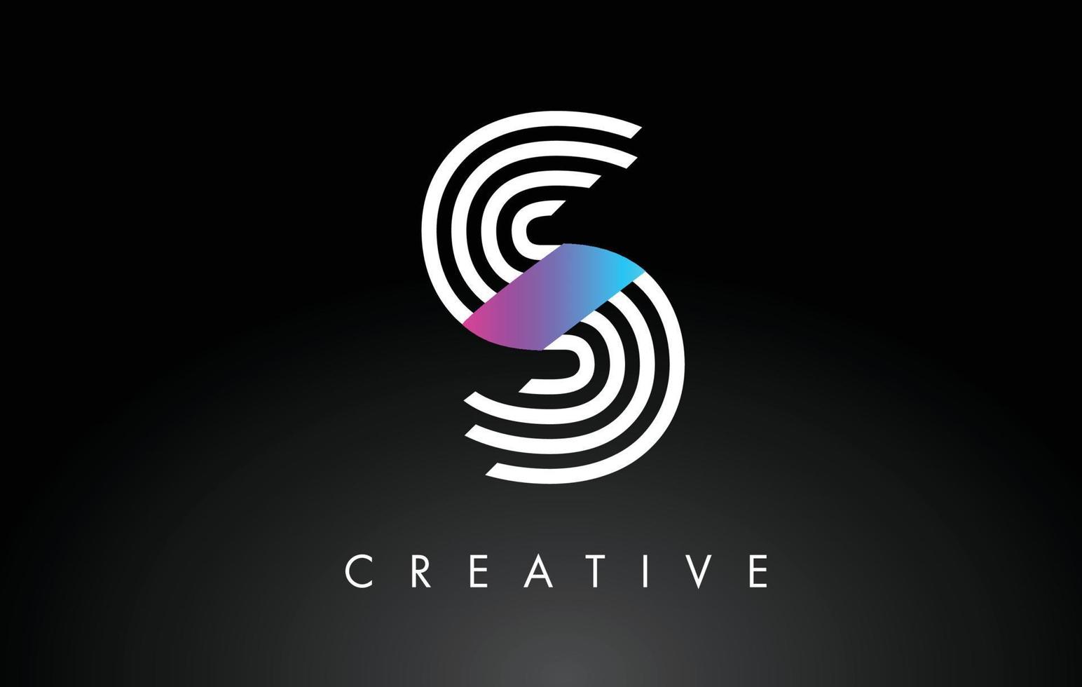 S White Purple Lines Letter Logo. Creative Line Letters Vector Template.