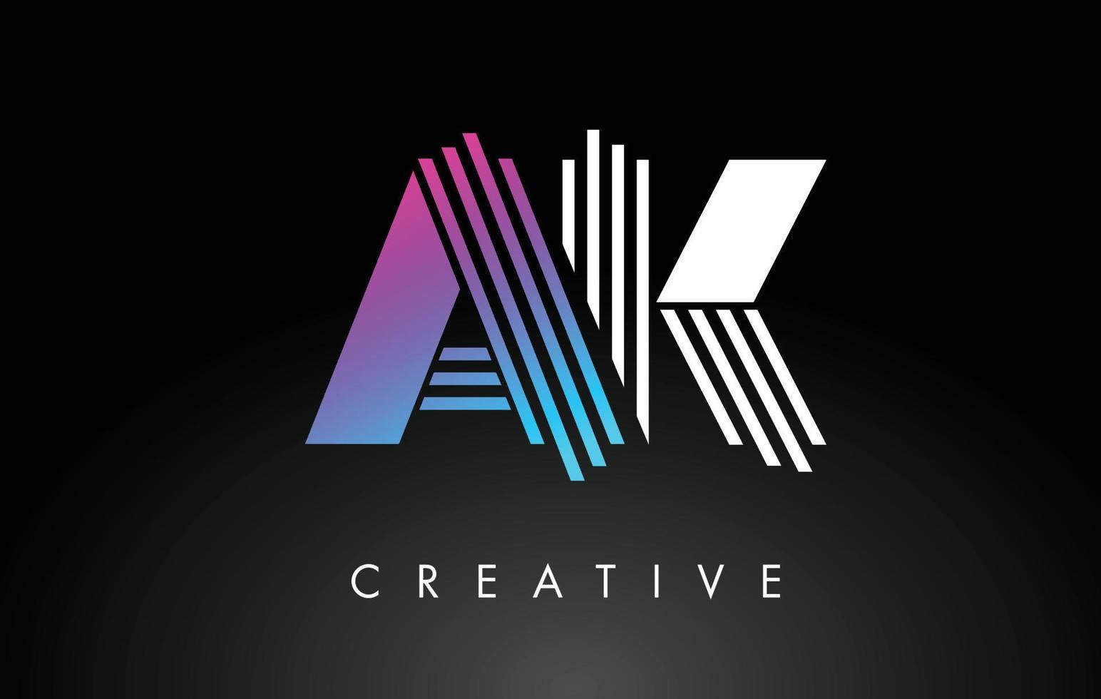 AK White Purple Lines Letter Logo. Creative Line Letters Vector Template.