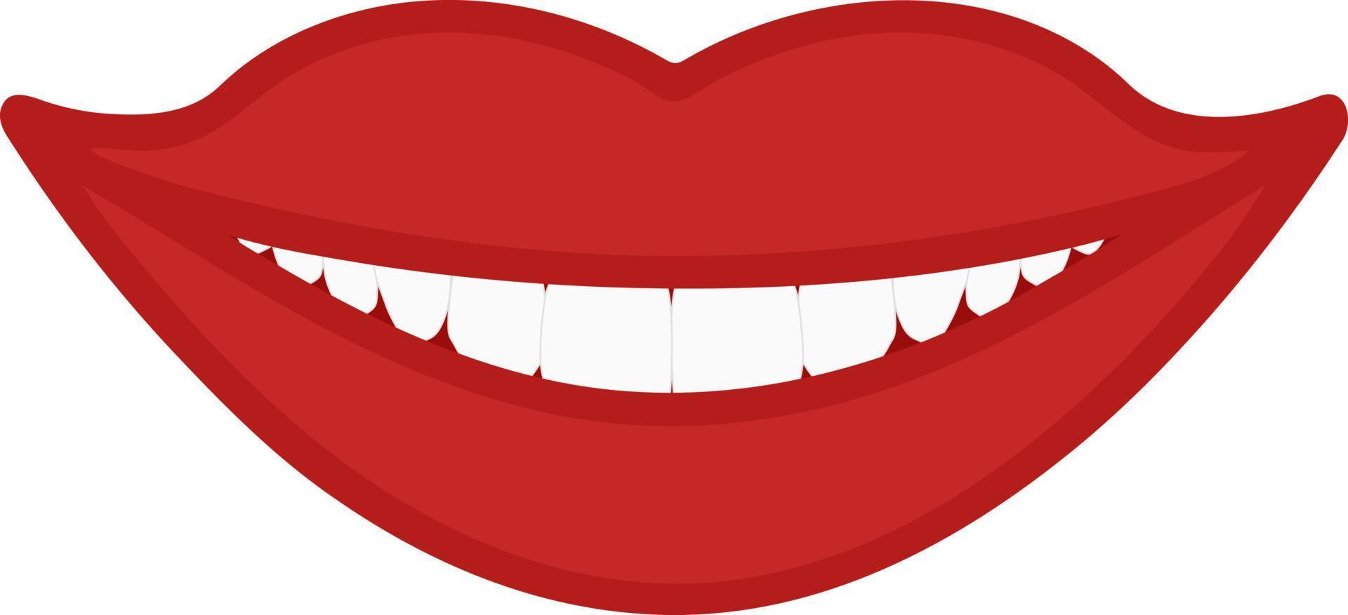 Female plump lips smiling in bright red lipstick and a row of beautiful and even snow-white teeth. vector