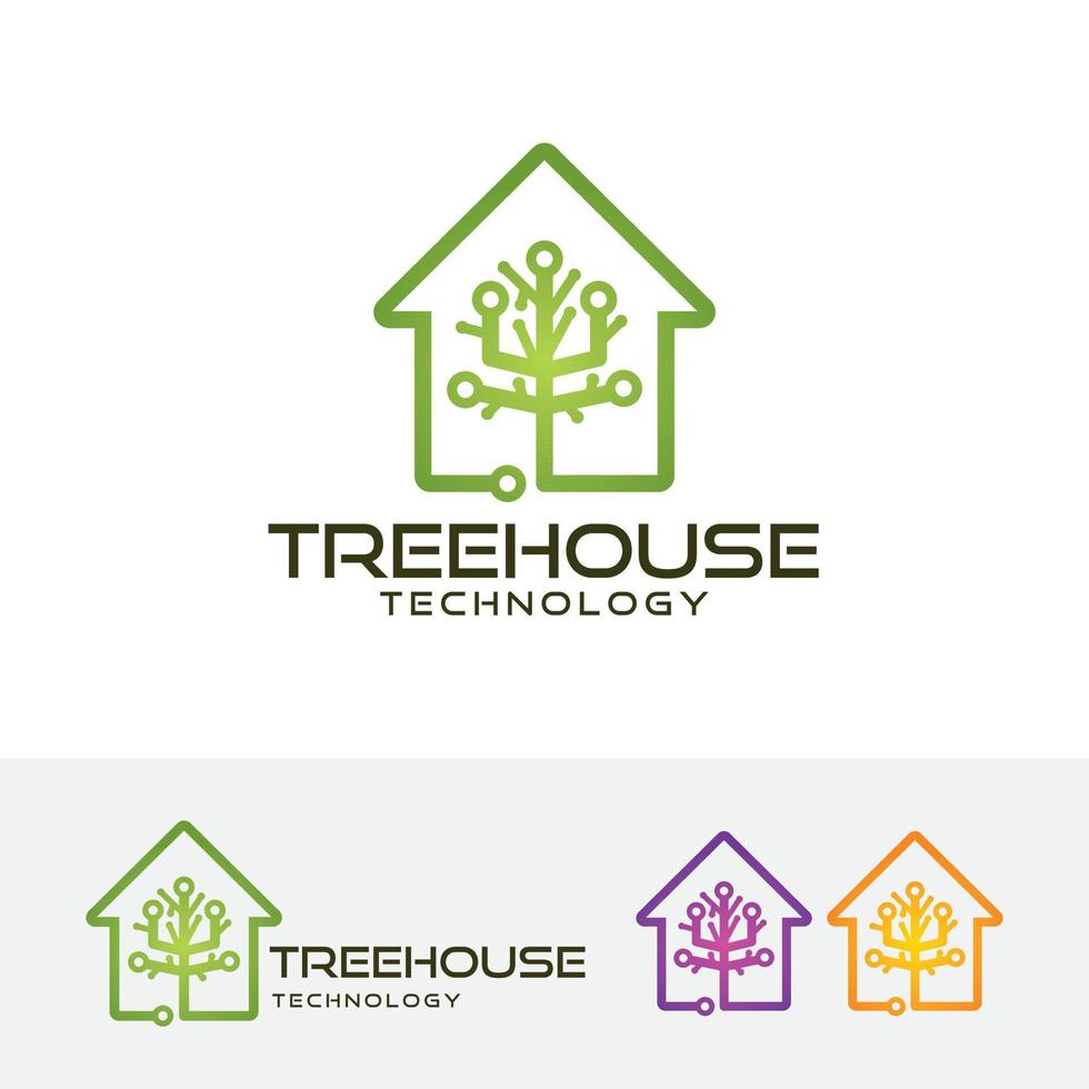 Tree house technology concept logo design vector