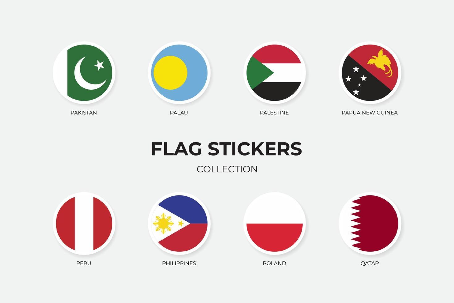 Flag Stickers of Pakistan, Palau, Palestine, Papua New Guinea, Peru, Philippine, Poland, Qatar vector