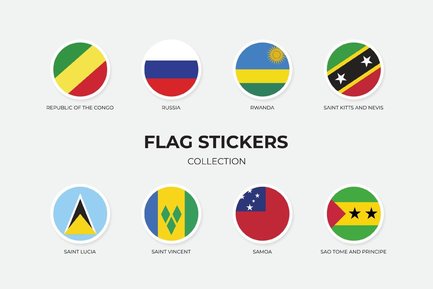 Flag Stickers of Republic of The Congo, Russia, Rwanda, Saint Kitts and Nevis, Saint Lucia, Saint Vincent, Samoa, Sao Tome and Principe vector