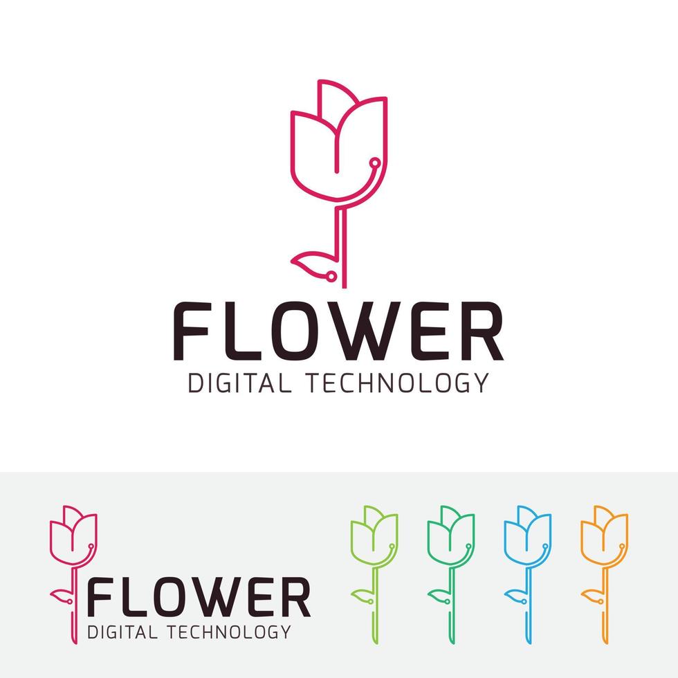 Digital flower concept logo design vector