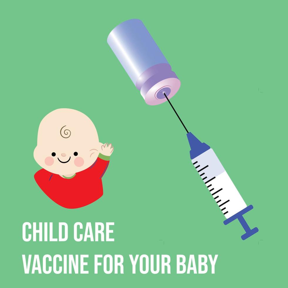 Vaccine for your baby banner with syringe  and vaccine and a baby illustration vector