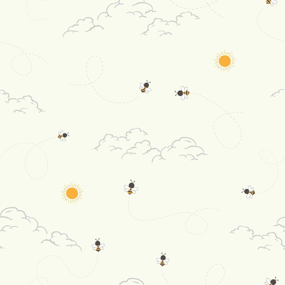 Seamless pattern with cute little bees on sunshine day,design for kid product,fashion wear,fabric,textile,apparel or all print vector