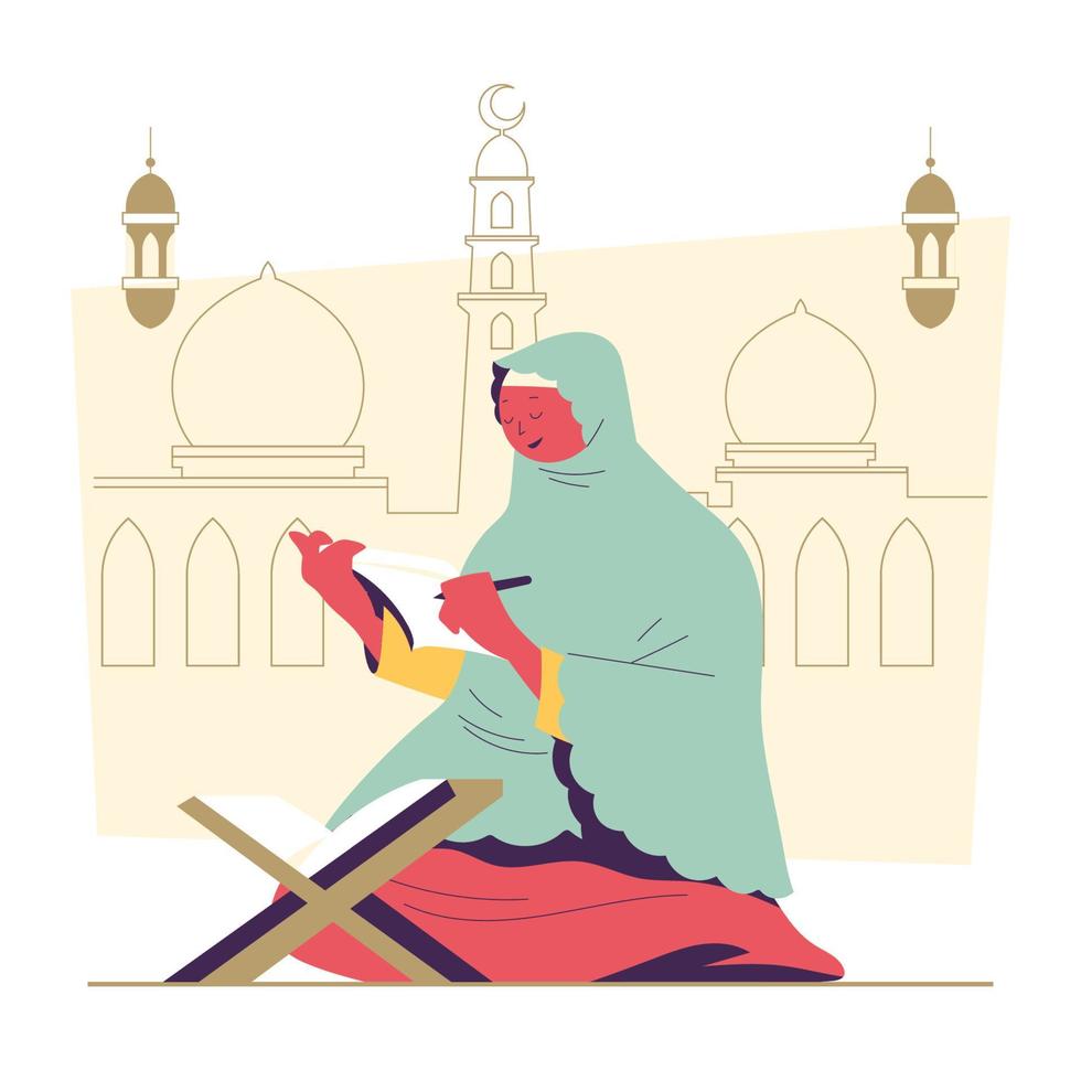 Woman Reading Quran Concept vector