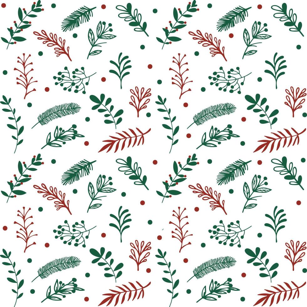 Christmas floral green vector pattern