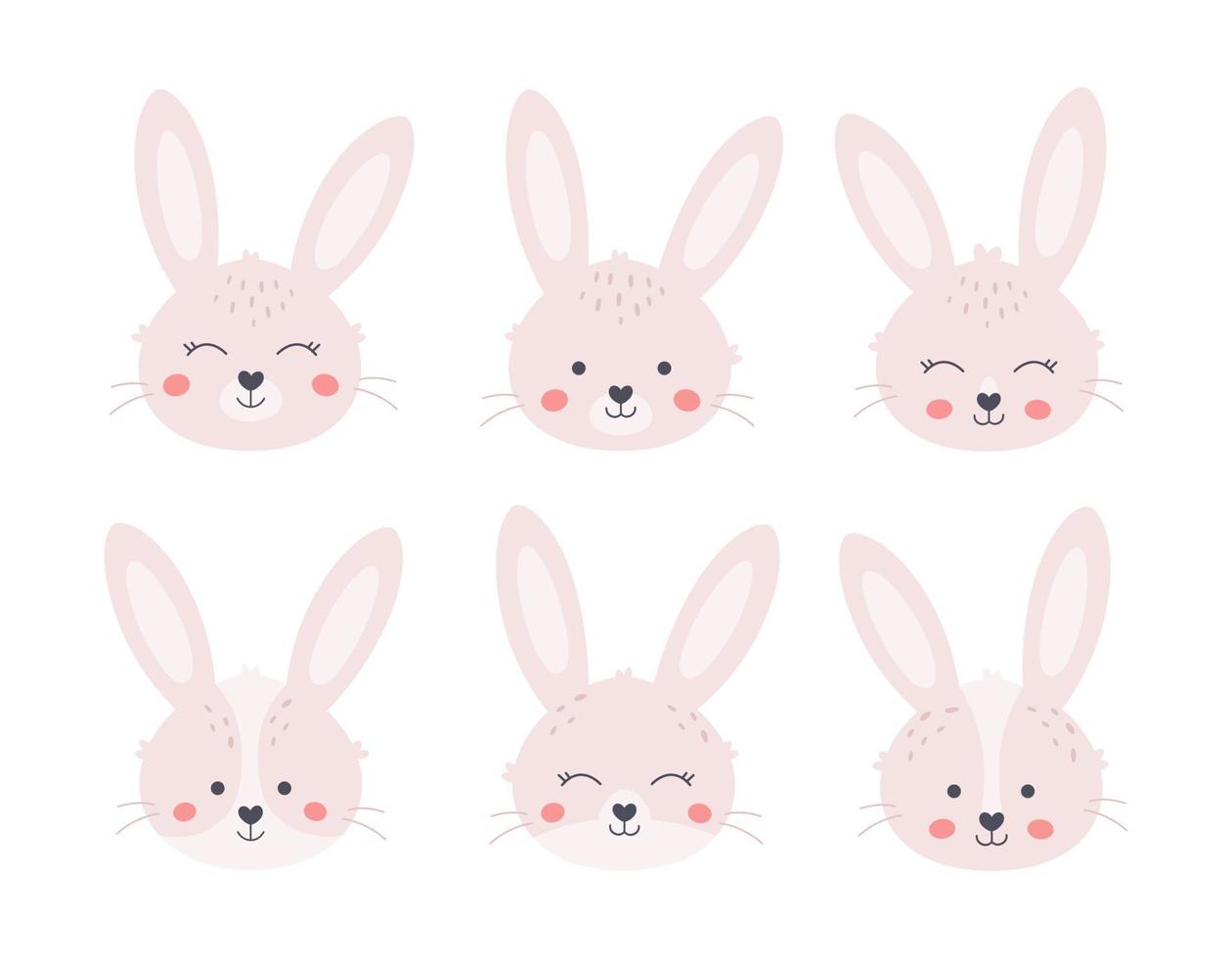 Cute bunnies faces. Year of the Rabbit. Easter white bunny. vector