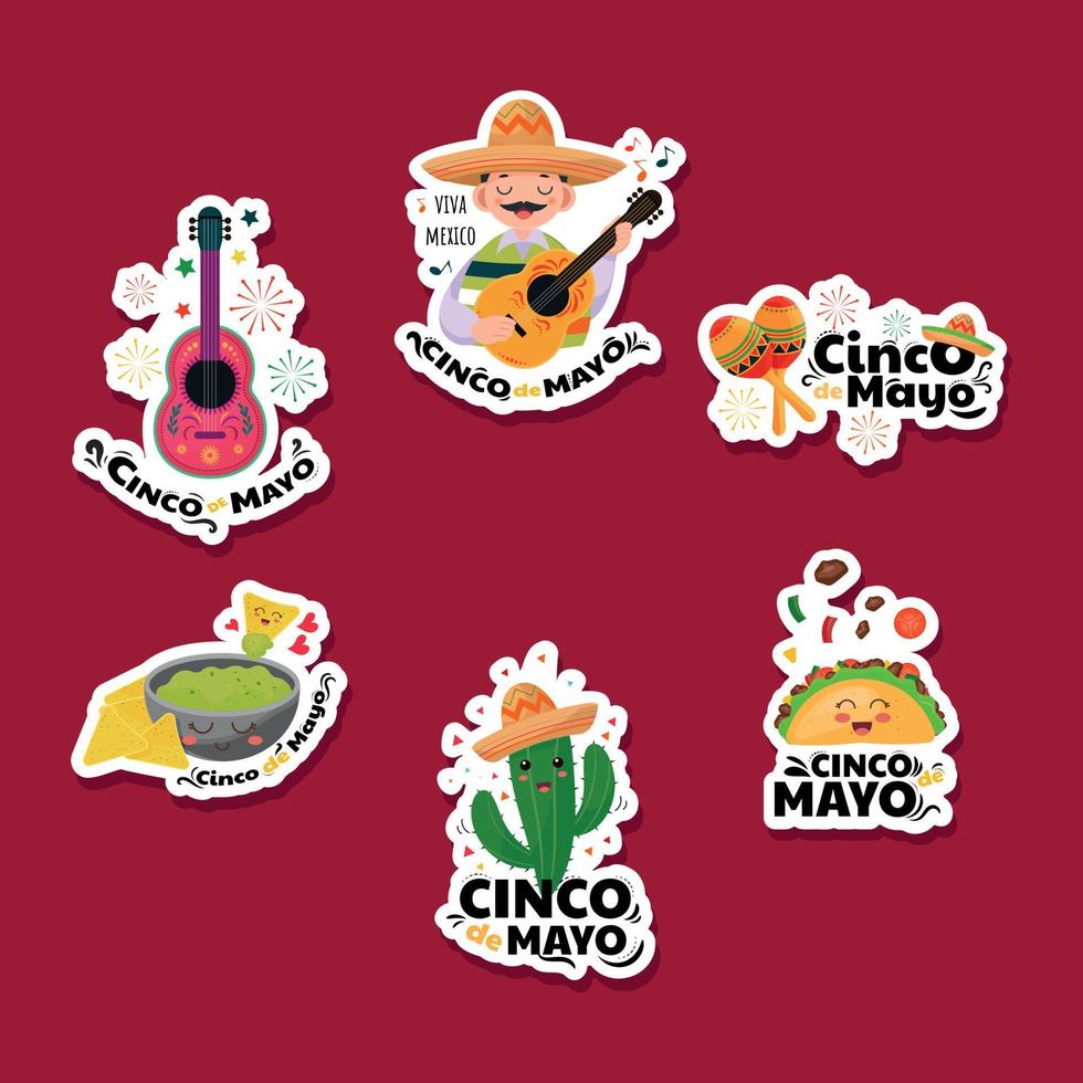 Celebrating Cinco De Mayo Stickers Set vector