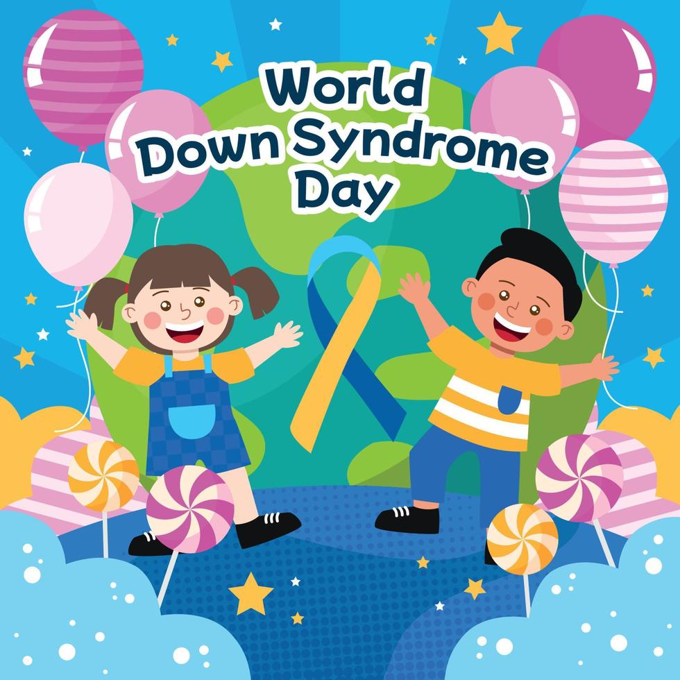niños felices celebran el día mundial del síndrome de down vector