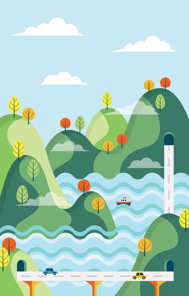 ukiyo-e paisaje de naturaleza plana vector