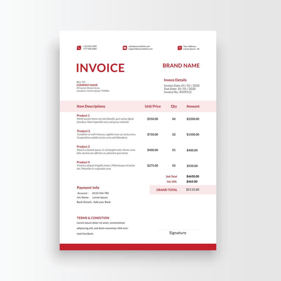 Minimalist and professional black and white blue color invoice, voucher, receipt sales voucher template vector format
