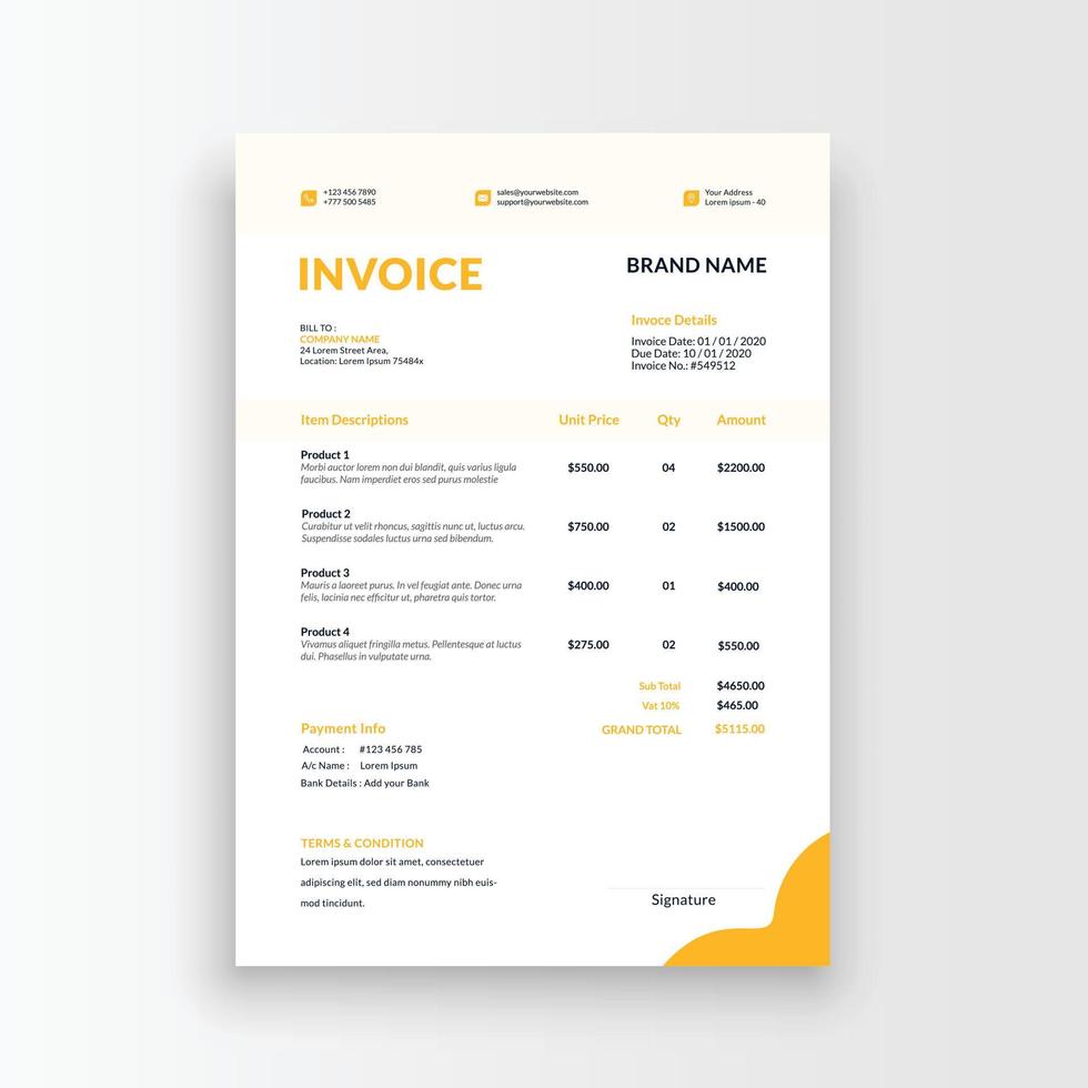 Minimalist and professional black and white blue color invoice, voucher, receipt sales voucher template vector format