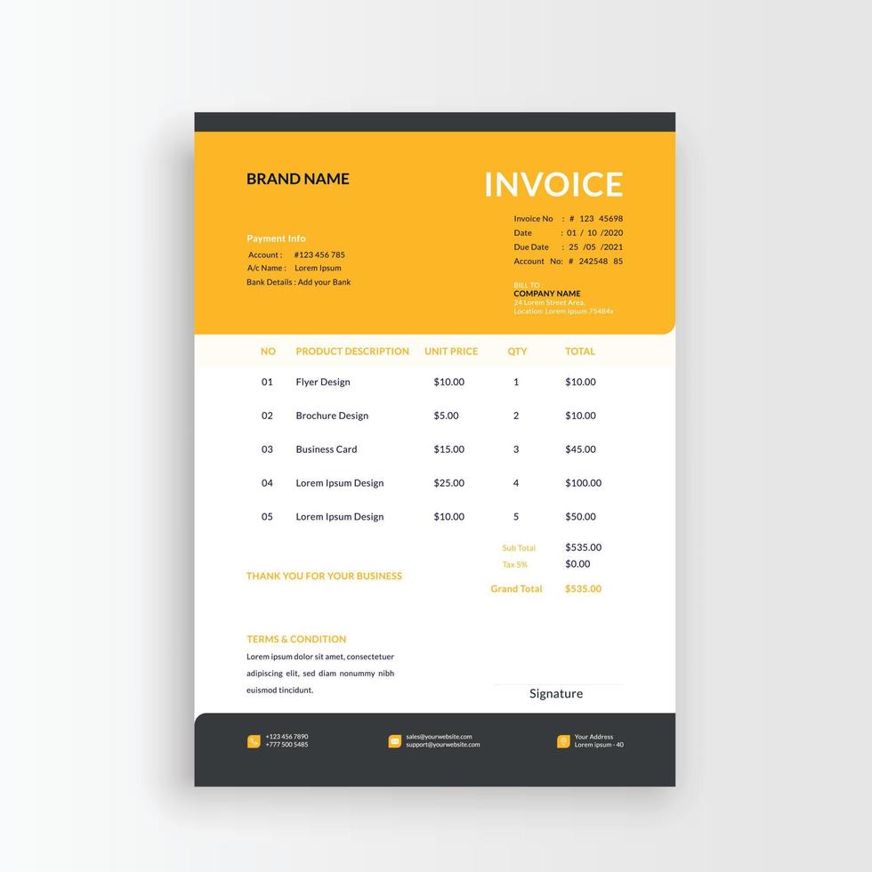 Minimalist and professional black and white blue color invoice, voucher, receipt sales voucher template vector format