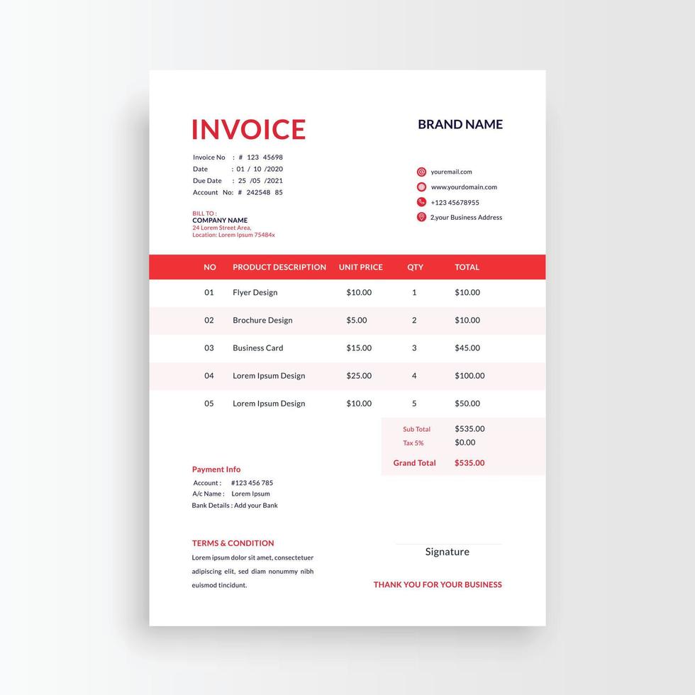 business invoice template vector, minimal invoice, receipt voucher, sales invoice vector