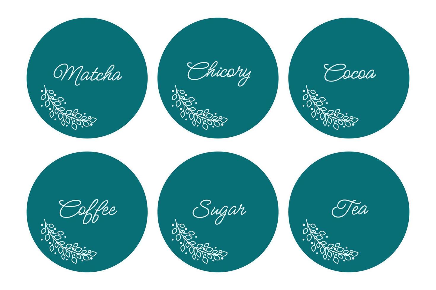 Cardboard food labels or stickers. It can be used for marking kitchen food containers. Labels, stickers, craft decals, floral frame and drinks name in English. vector