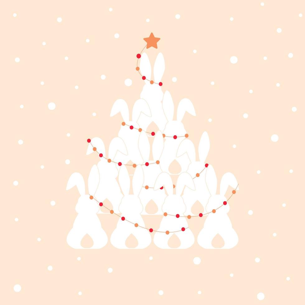 Draw vector illustration character design cute rabbit Christmas tree For new year and Merry Christmas.Doodle style.