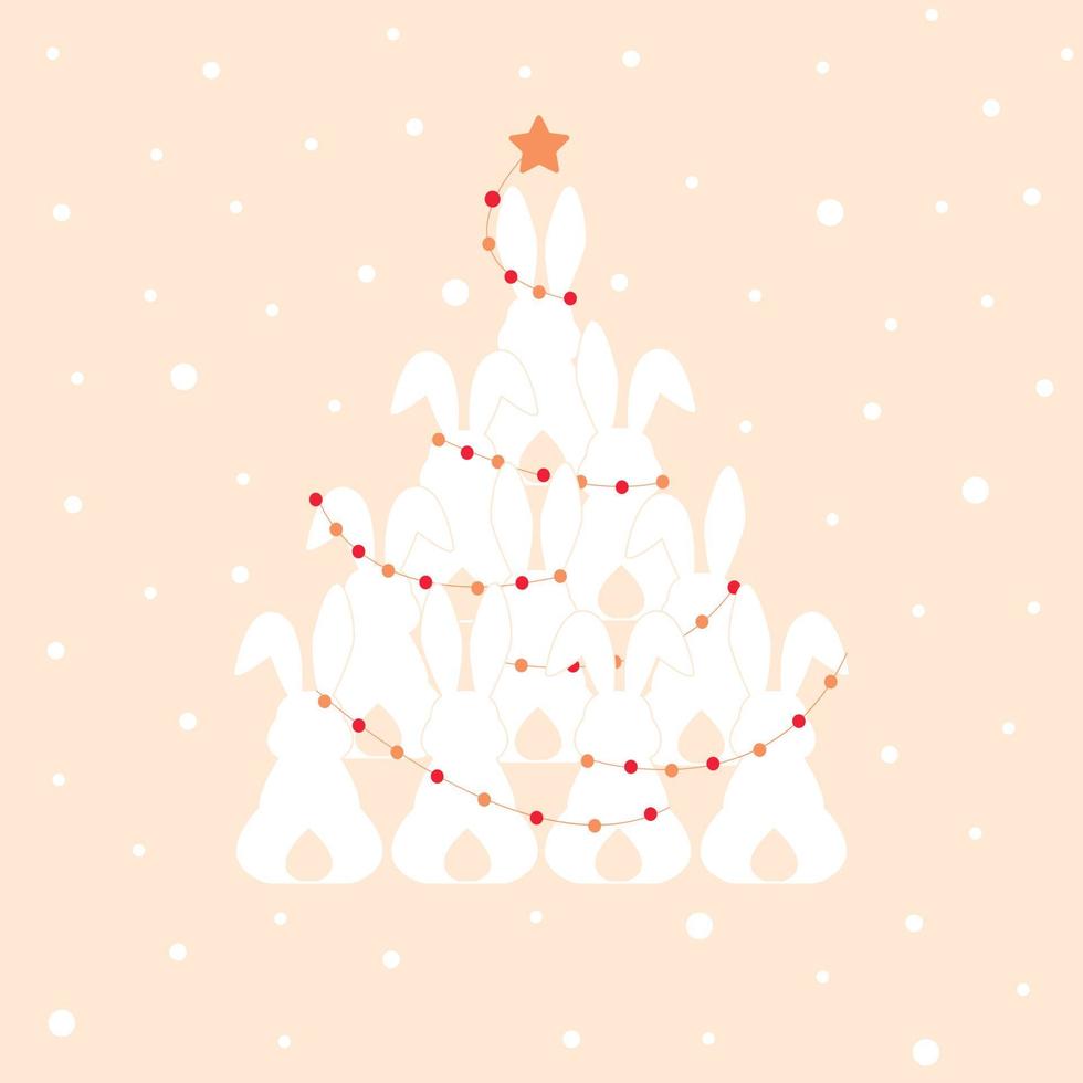 Draw vector illustration character design cute rabbit Christmas tree For new year and Merry Christmas.Doodle style.