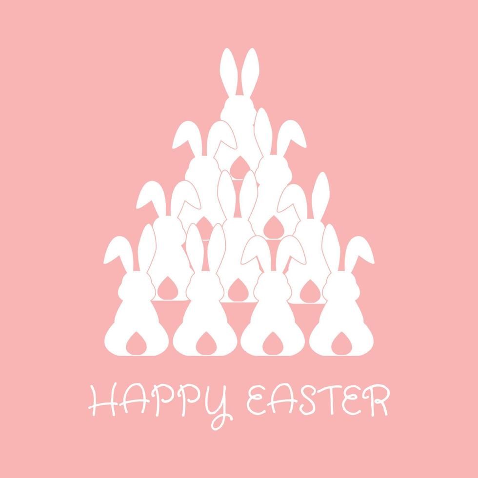 Happy Easter card with rabbits silhouette in pastel colors. Cute greeting card or poster. Vector illustration in a flat minimalist style.