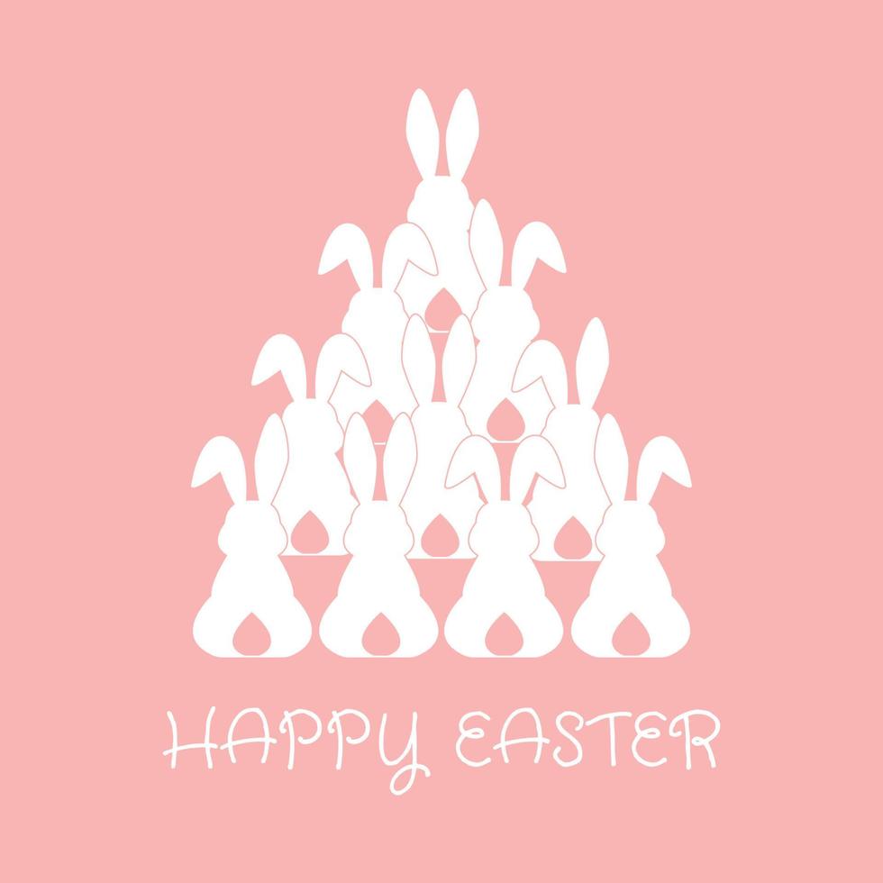 feliz tarjeta de pascua con silueta de conejos en colores pastel. bonita tarjeta de felicitación o póster. ilustración vectorial en un estilo minimalista plano. vector