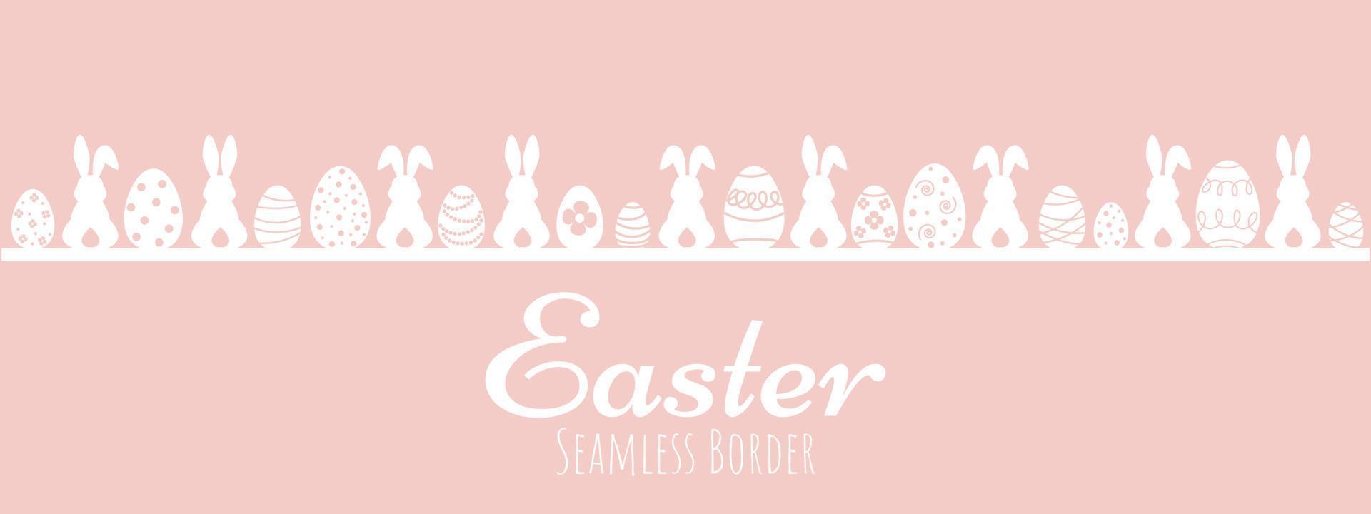 Cute hand drawn horizontal seamless pattern with bunnies, easter eggs, flowers and butterflies, great for banners, wallpapers, websites, cards - vector design