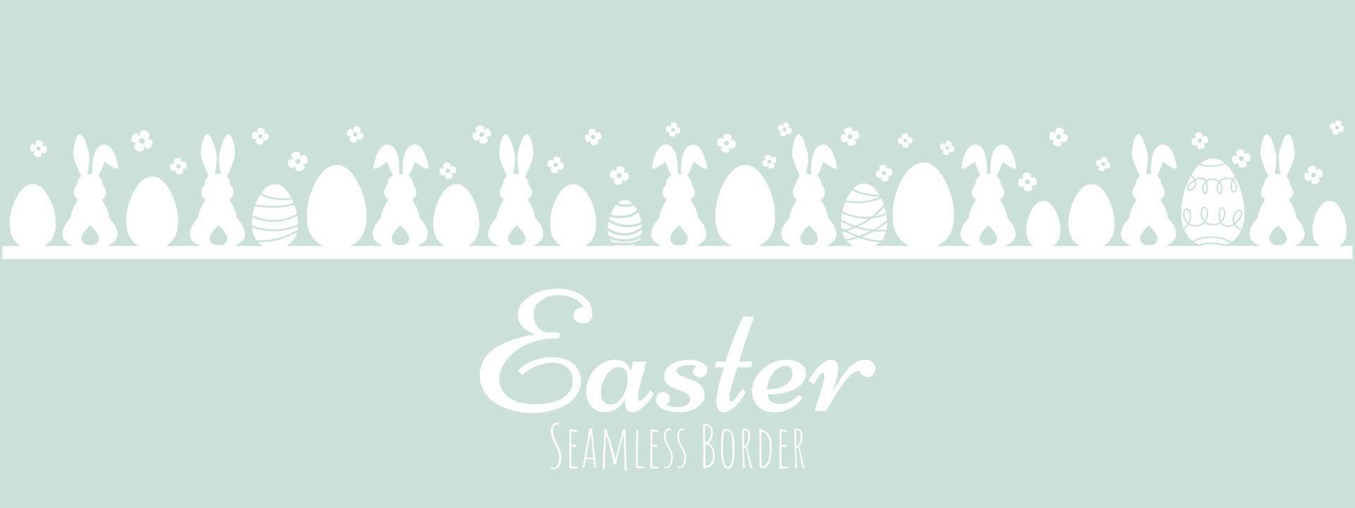 Cute hand drawn horizontal seamless pattern with bunnies, easter eggs, flowers and butterflies, great for banners, wallpapers, websites, cards - vector design