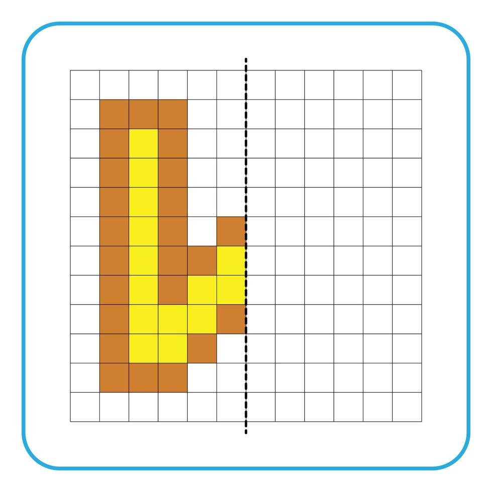 imagen reflexión juego educativo para niños. Aprenda a completar hojas de trabajo simétricas para actividades preescolares. colorear páginas de cuadrícula, percepción visual y pixel art. terminar la letra w. vector