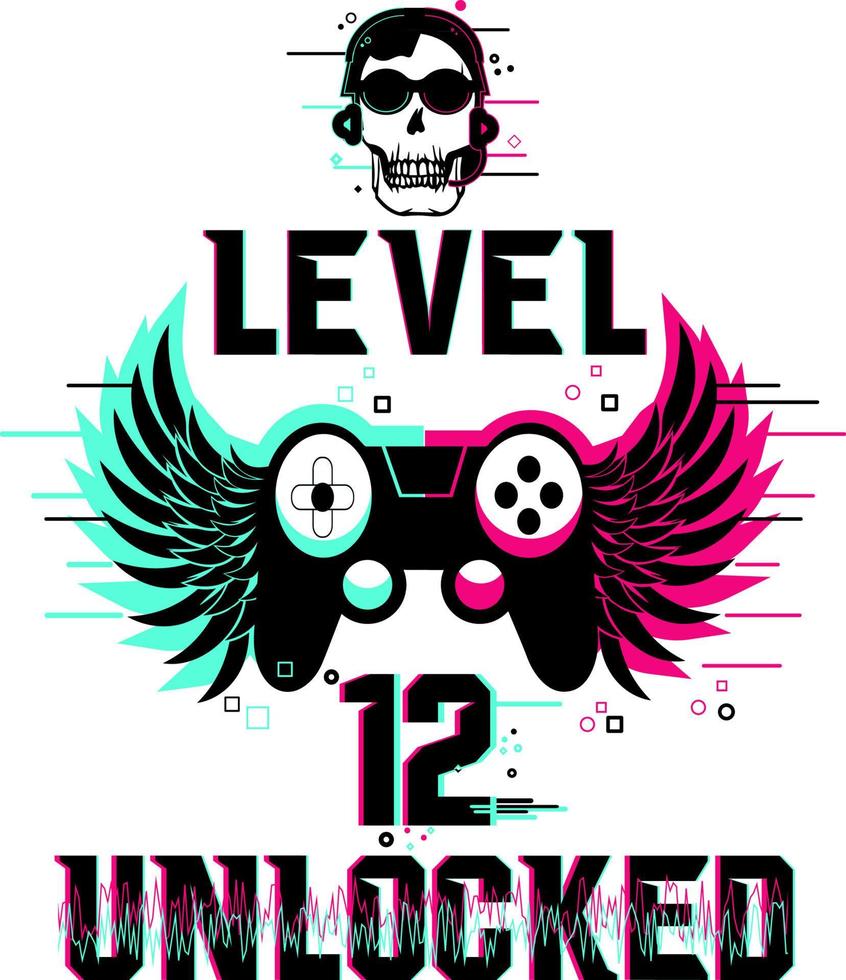 Level 12 Unlocked Typography T-shirt Typography For T-Shirt, Sweater, Jumper, Hoodie, Mug, Sticker, Pillow, Bags, Greeting Cards, Badge, Or Poster vector