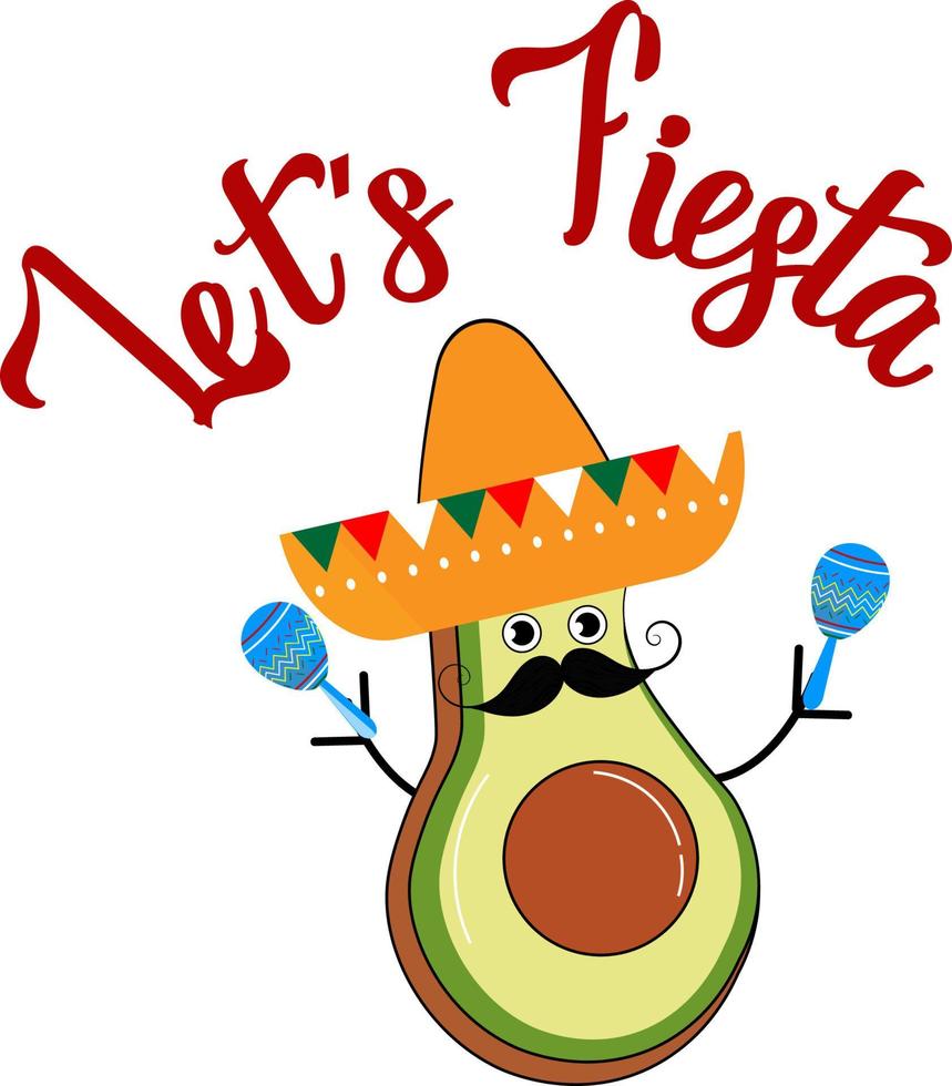 Avocado Cinco De Mayo T-Shirt It can be used on T-Shirt, Sweater, Jumper, Hoodie, Mug, Sticker, Pillow, Bags, Greeting Cards, Badge, Or Poster vector