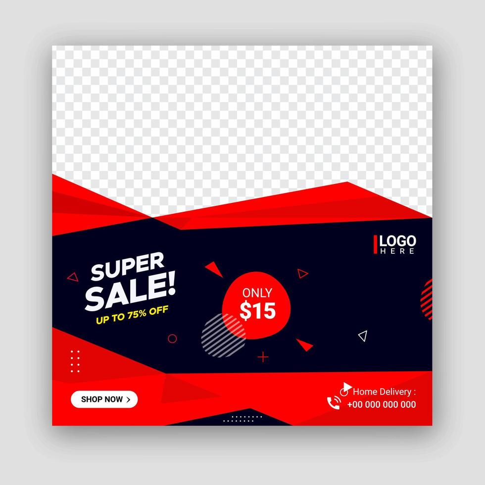 Social media post template. Trendy modern design for social media banners, web ads in red color. vector