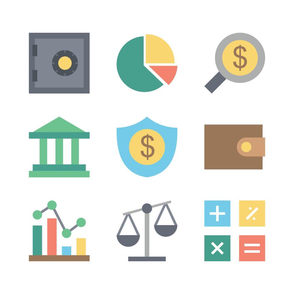 colección de iconos de colores planos de alfabetización financiera vector